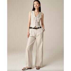 J. Crew Linen Essential Wide Leg Pant Flax Natural Size 2 Trouser Career Preppy